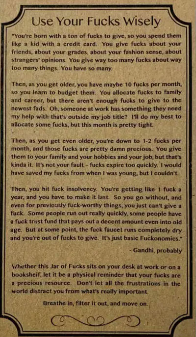 Small Jar of Fucks Gift Jar (5oz) - Perfect Gag Gift