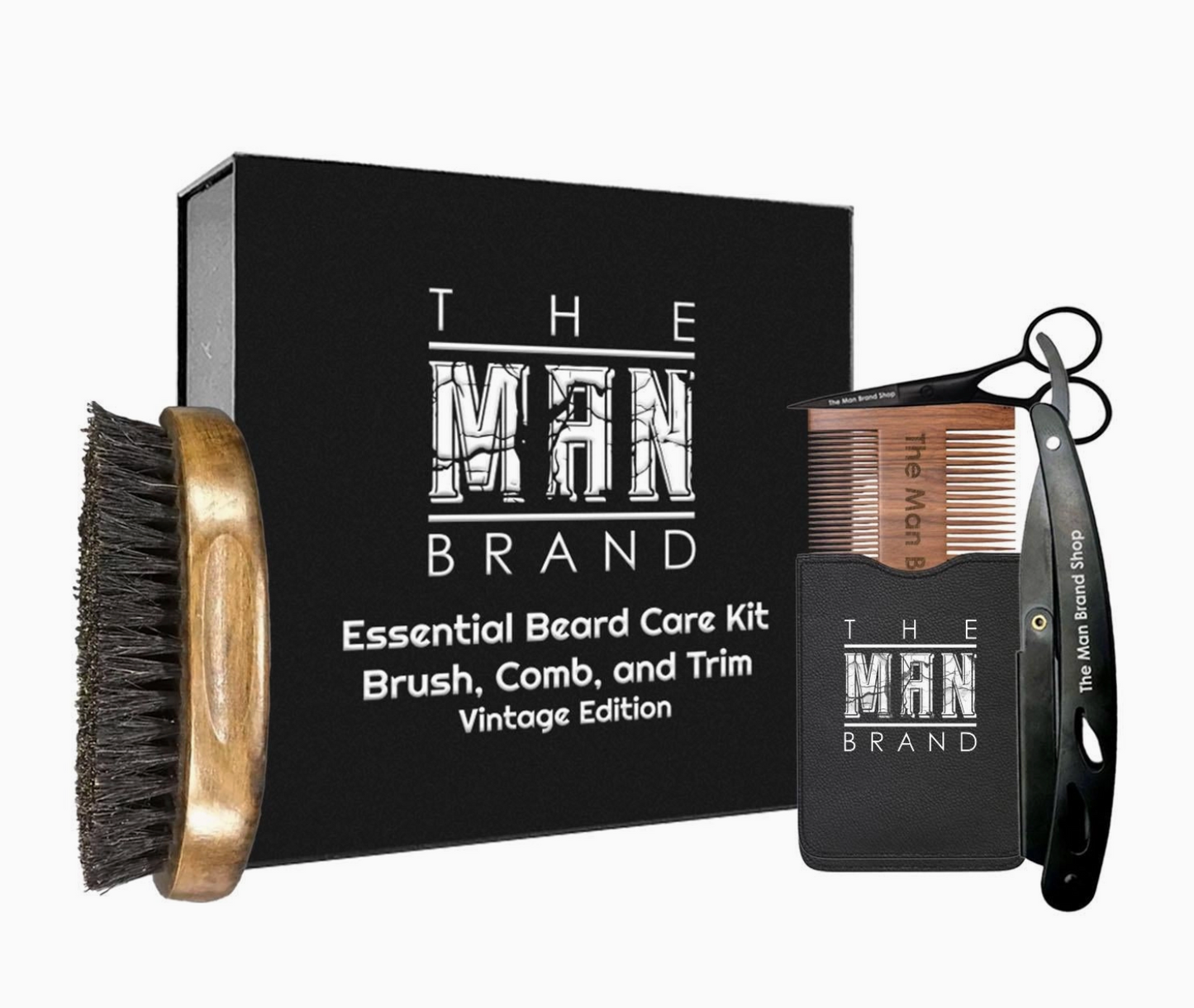 The Man Brand Essential Beard Care Kit: Brush, Comb, and Trim